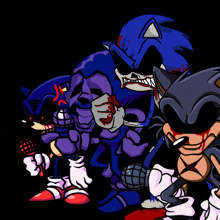 a cartoon of sonic the hedgehog holding a microphone with blood on his face