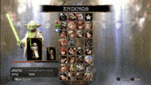 a video game with yoda holding a lightsaber and the words endings