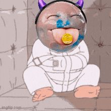 a drawing of a baby in a strait jacket with a pacifier in his mouth
