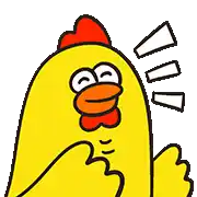 a cartoon chicken with a red crest is making a funny face .