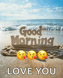 a beach scene with the words good morning and love you