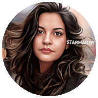 a portrait of a woman with the word starmaker on the bottom right
