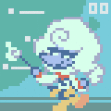 a pixel art of a cartoon character with the number 00 on the bottom