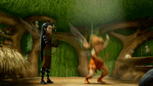 a cartoon fairy is standing next to another fairy in a forest