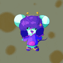 a drawing of a clown with a purple and blue outfit and a star on the bottom