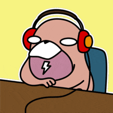 a cartoon dog wearing headphones with a lightning bolt in its mouth