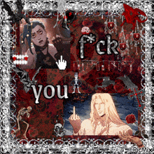 a picture of a man giving the middle finger with the words you in the corner