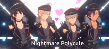 a group of anime characters are standing next to each other with the words nightmare polycule written below them