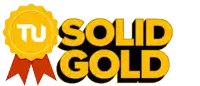 a logo for tu solid gold with a red ribbon around it