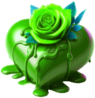 a green heart with a green rose and the letters a.c.