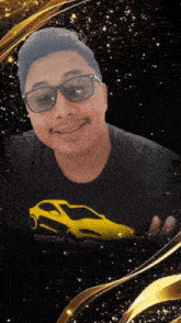 a man wearing glasses and a shirt that says rotom
