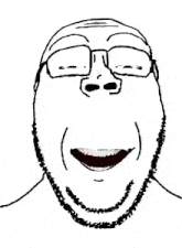 a black and white drawing of a man 's face with glasses and a beard .