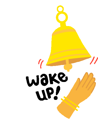 Ringing Bell With Caption Wake Up In English Sticker - Good Morning Wake Up Ring A Bell Stickers