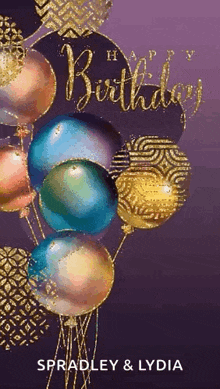 a birthday card with a bunch of balloons and the words `` happy birthday ''
