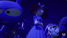 a blue cartoon character with a skull and the word glitch on the bottom