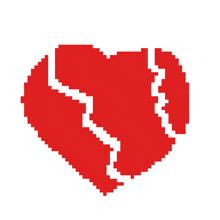 a pixel art of a broken red heart