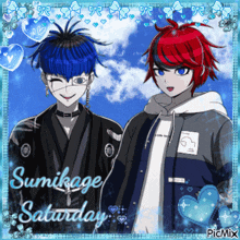 a picture of two anime characters with the words sumikage saturday on the bottom