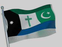 a flag with a cross crescent moon and star