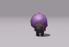 a cartoon character with purple hair is standing on a checkered surface