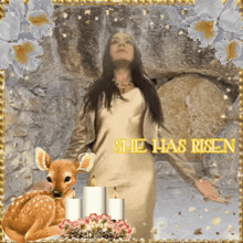 a picture of a woman with the words she has risen