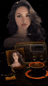 a picture of a woman next to a radio that says lg on it