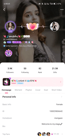 a screenshot of a woman 's profile on an app