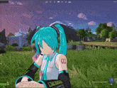 hatsune miku with the number 01 on her arm is in a video game