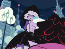 a cartoon drawing of a person with a hood on their head