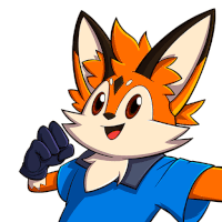 a cartoon fox is wearing a blue shirt and giving a thumbs up