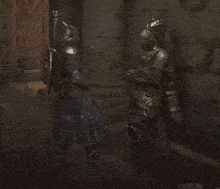 a knight in armor is holding a sword and shield in a video game .