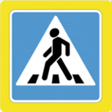 a pedestrian crossing sign with a man walking on it