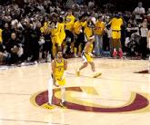 a basketball player wearing a yellow jersey that says indiana 0