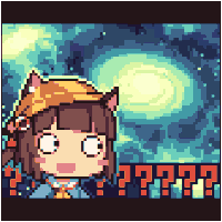 a pixel art drawing of a girl with a cat ear and a yellow hat