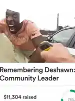 a picture of a man screaming in front of a car with the caption remembering deshawn community leader $ 11,304 raised