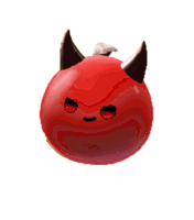 a red ball with horns and a face