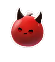 a red ball with horns and a face