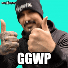 a man giving a thumbs up with the word ggwp on the bottom right