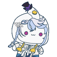 a cartoon character with a bird on his head