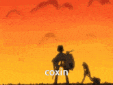 a cartoon of a man and two girls with the word coxin in the corner