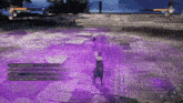 a person is playing a video game with purple smoke coming out of them .