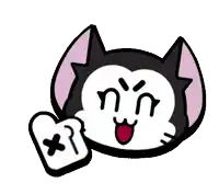 a cartoon cat holding a piece of bread with a cross on it