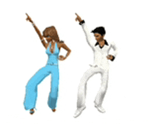 a man and a woman are dancing together and pointing