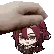 a hand is putting a cartoon character on top of another cartoon character 's head .
