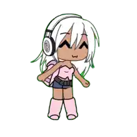 a cartoon girl wearing headphones and holding a pink backpack