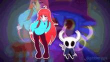 a cartoon of a girl and a skull with horns