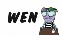 a cartoon character sits at a table with the word wen on the bottom