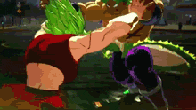 a couple of cartoon characters are fighting each other .