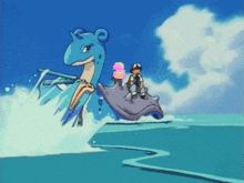 a cartoon of a person riding on the back of a monster