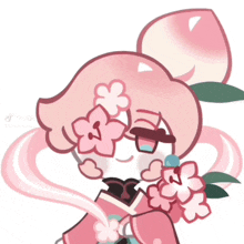 a pink cartoon character with a flower on her face is crying