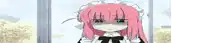 a drawing of a girl with pink hair and blue eyes is displayed on a phone screen